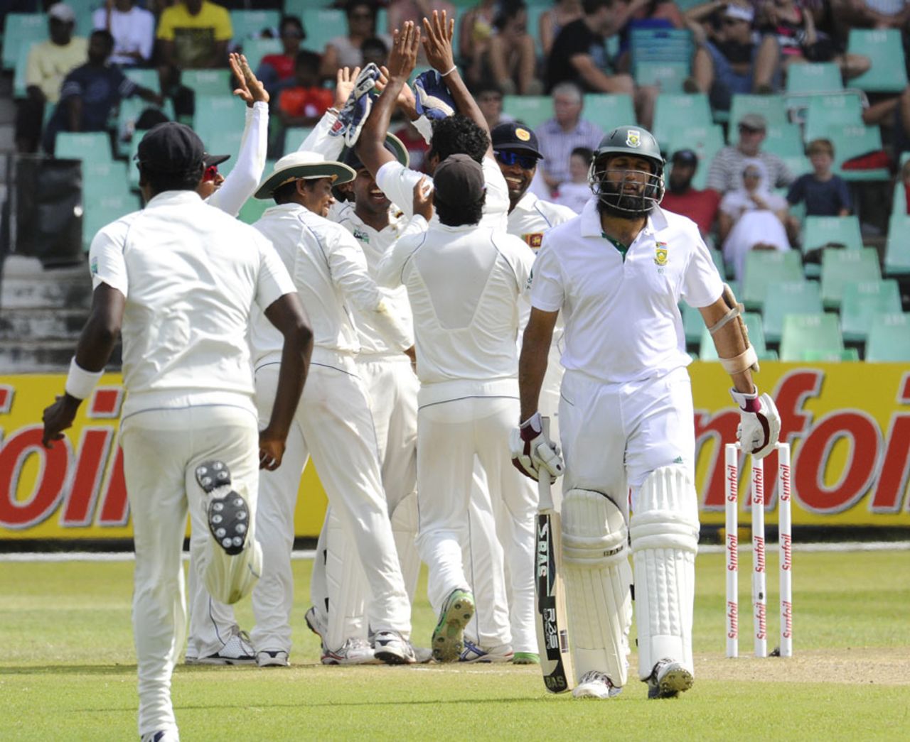 Hashim Amla is disappointed to be dismissed for 54, South Africa v Sri Lanka, 2nd Test, Durban, 2nd day, December 27, 2011