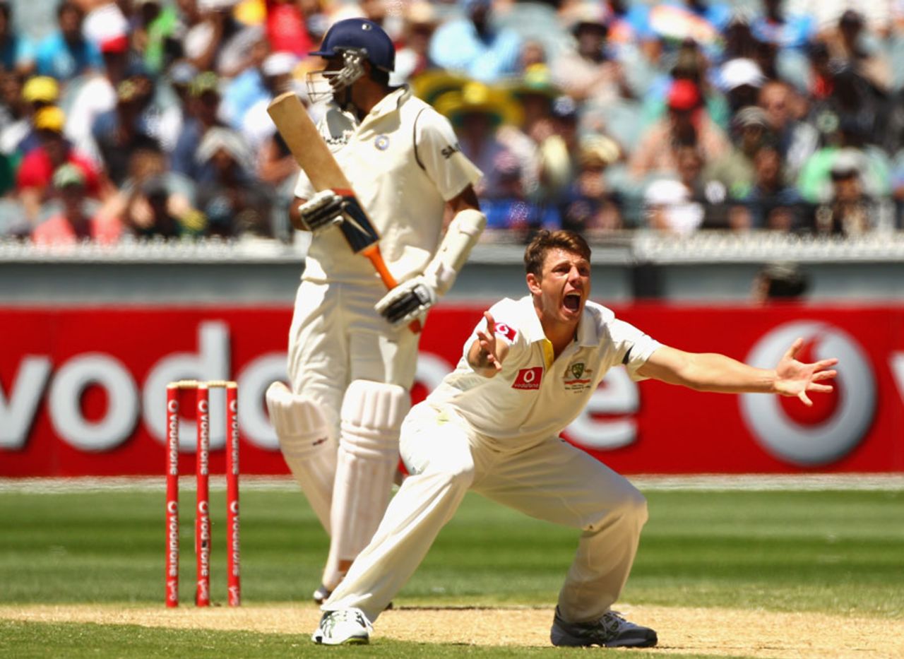 R Ashwin survived a close call for lbw against James Pattinson, Australia v India, 1st Test, Melbourne, 3rd day, December 28, 2011