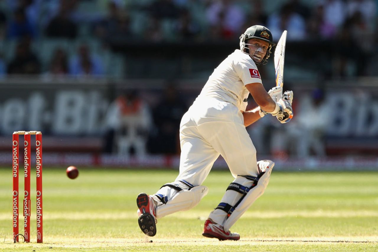 Michael Hussey guides one fine, Australia v India, 1st Test, Melbourne, 3rd day, December 28, 2011