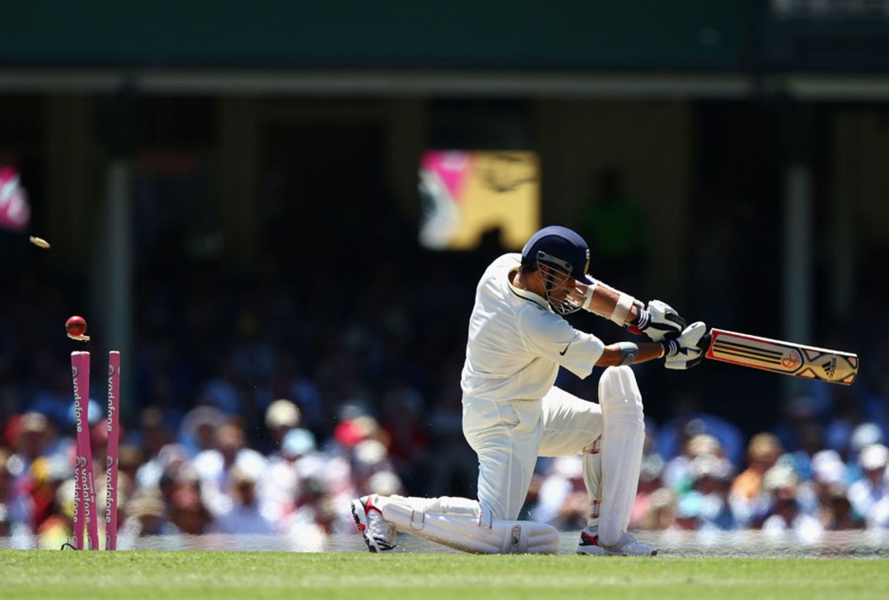 Sachin Tendulkar is bowled for 41, Australia v India, 2nd Test, Sydney, 1st day, January 3, 2012