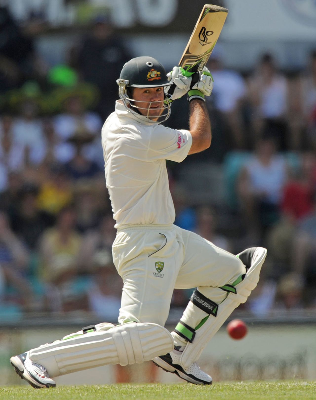Ricky Ponting leans in to a drive, Australia v India, 2nd Test, Sydney, 2nd day, January 4, 2012