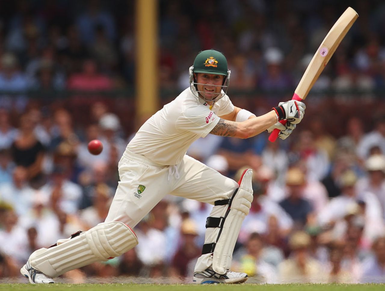 Michael Clarke plays a square drive, Australia v India, 2nd Test, Sydney, 2nd day, January 4, 2012