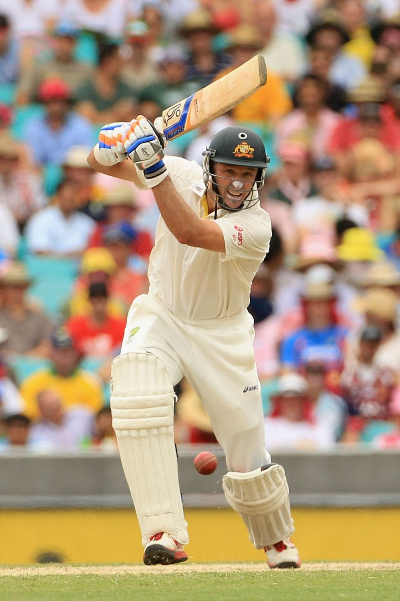 Michael Hussey drives through the off side, Australia v India, 2nd Test, Sydney, 3rd day, January 5, 2012