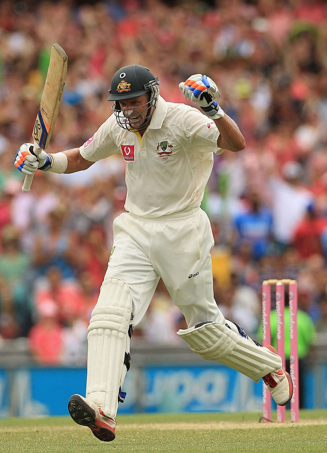 Michael Hussey pumps his fist after getting to a ton, Australia v India, 2nd Test, Sydney, 3rd day, January 5, 2012
