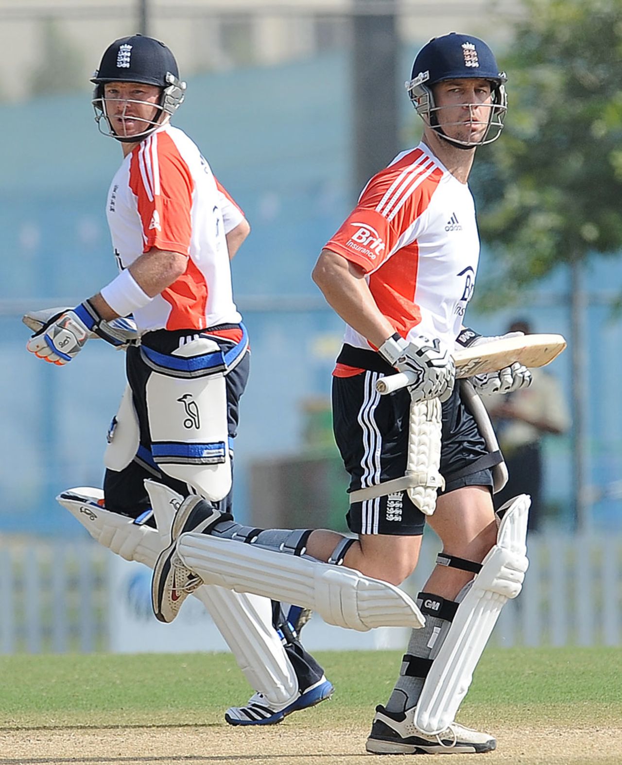 Ian Bell and Jonathan Trott prepare for the first tour match, Dubai, January 6, 2012