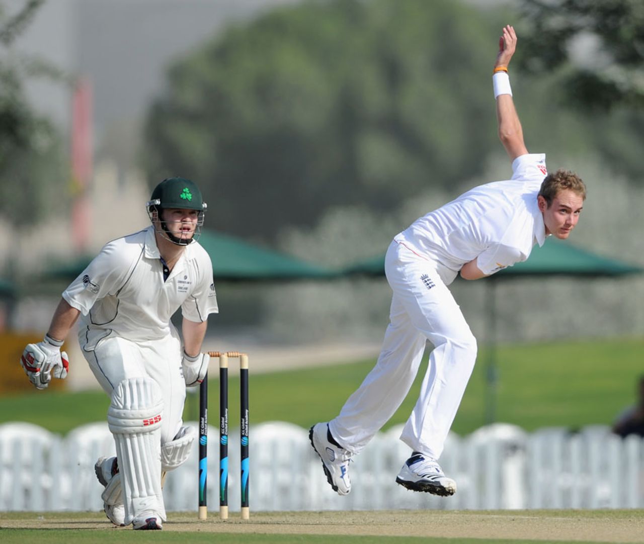 Stuart Broad bowling on the first day of England's UAE tour, ICC Combined XI v England XI, Dubai, 1st day, January 7, 2012