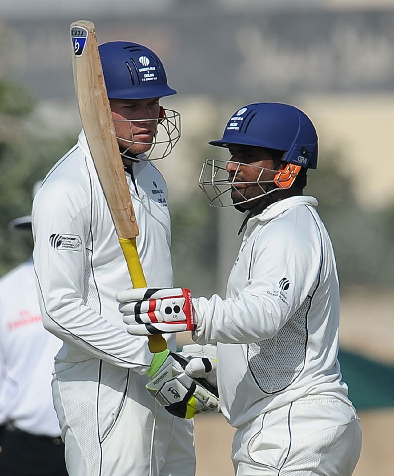 Mohammed Shahzad (right, 51) and Christi Viljoen (98) provided valuable runs for ICC XI, ICC Combined XI v England XI, Dubai, 1st day, January 7, 2012