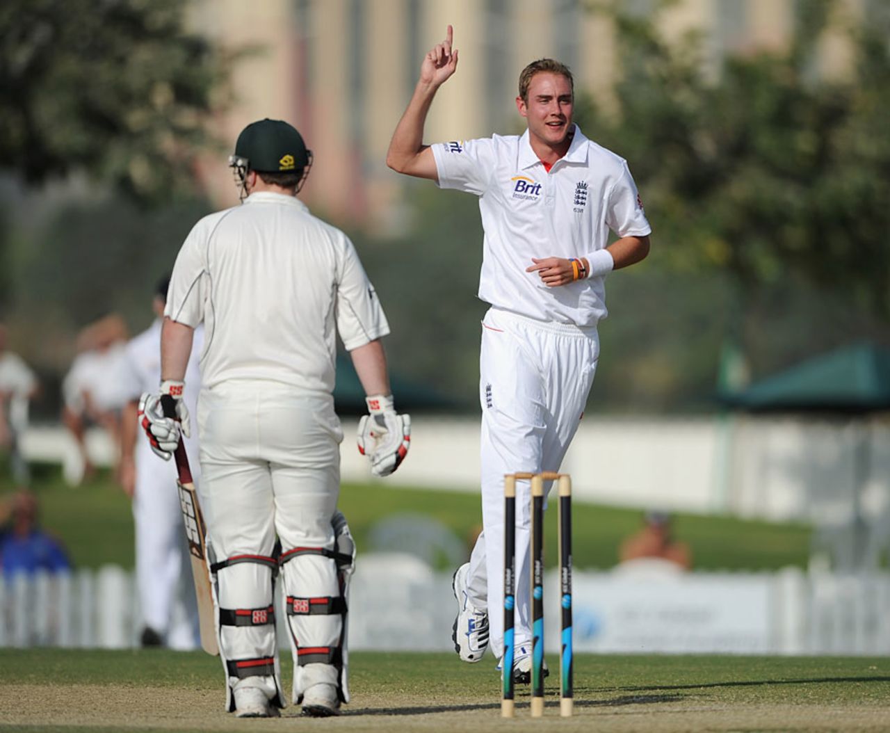 Stuart Broad again made inroads with the new ball, ICC Combined XI v England XI, Dubai, 2nd day, January 8, 2012