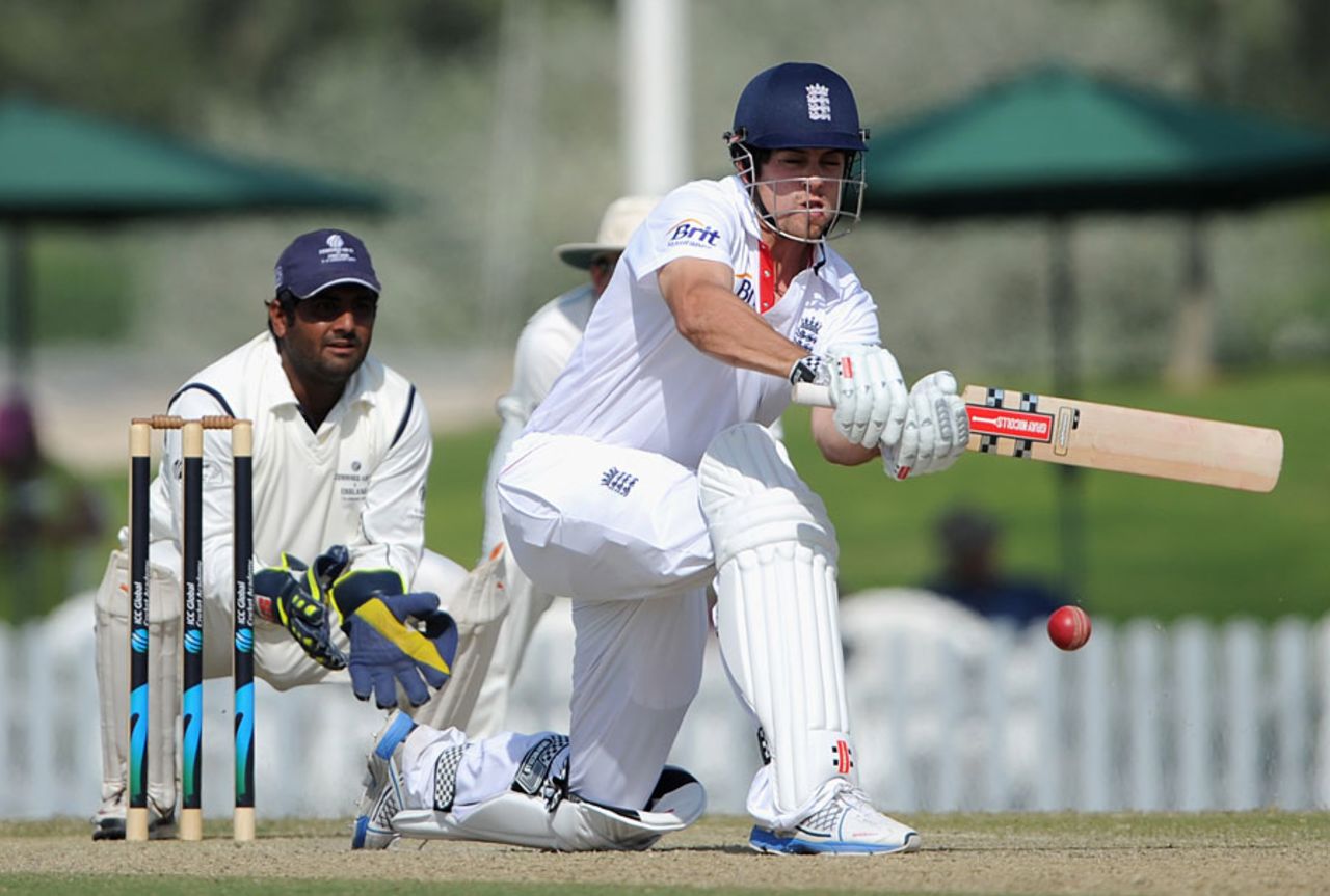 Alastair Cook top-scored for England with 76, ICC Combined XI v England XI, Dubai, 2nd day, January 8, 2012