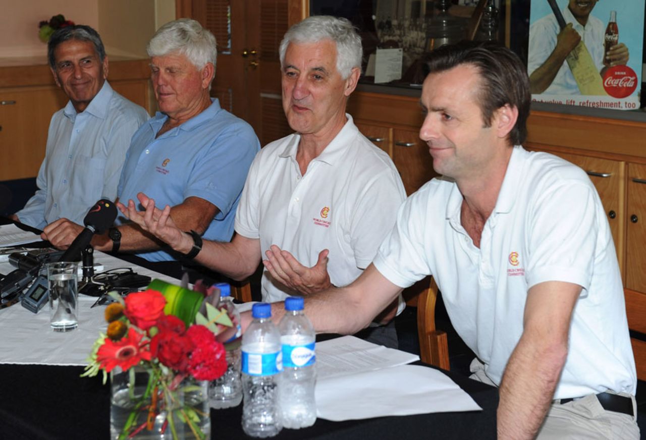  John Stephenson, Mike Brearley, Barry Richards and Majid Khan at the MCC  World Cricket Committee conference, Cape Town, January 10, 2012 
