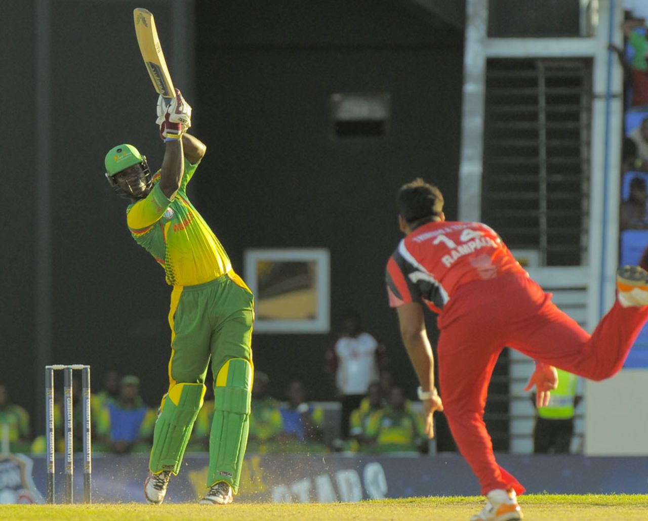 Darren Sammy hits Ravi Rampaul down the ground, Trinidad & Tobago v Windward Islands, Caribbean T20 2011-12, Group A match, North Sound, Antigua, January 9, 2012