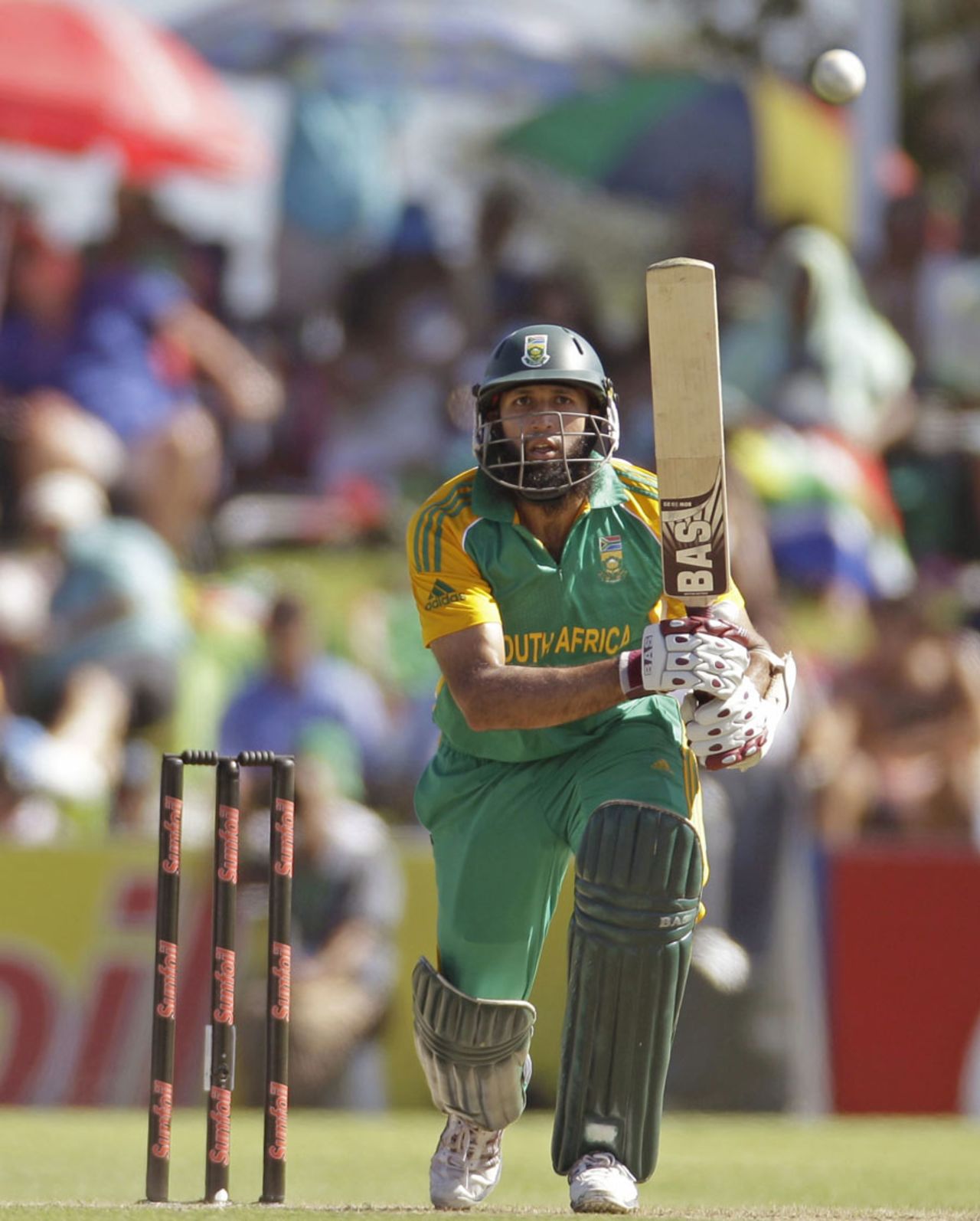 Hashim Amla powers the ball down the ground, South Africa v Sri Lanka, 1st ODI, Paarl, January 11, 2012