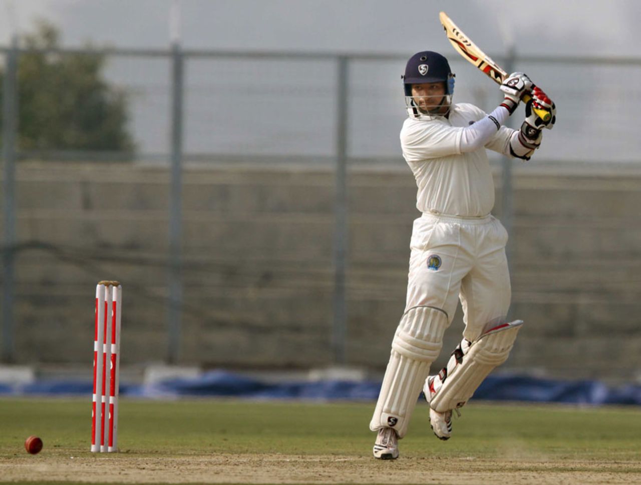 Vineet Saxena plays one square during his 58, Haryana v Rajasthan, 1st semi-final, Ranji Trophy 2011-12, Lahli, 2nd day, January 11, 2012 