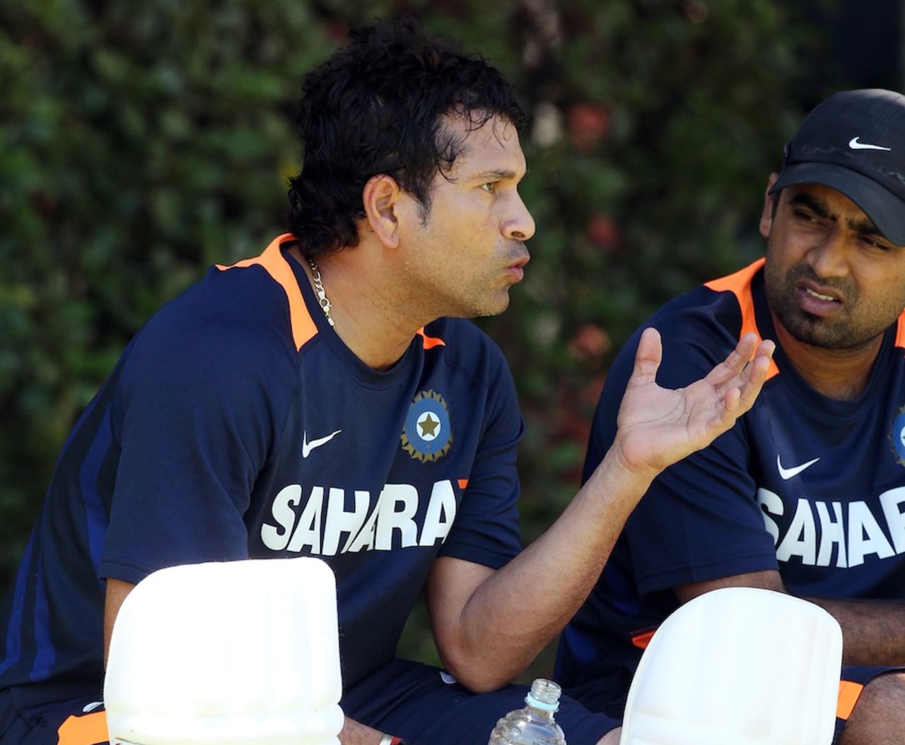 Sachin Tendulkar takes a break during a practice session on the eve of the third Test against Australia, Perth, January 12, 2012
