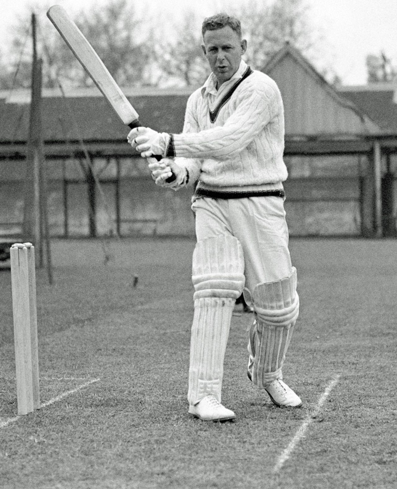 Arthur Morris poses in a batting shot in the nets, Lord's, April 22, 1948