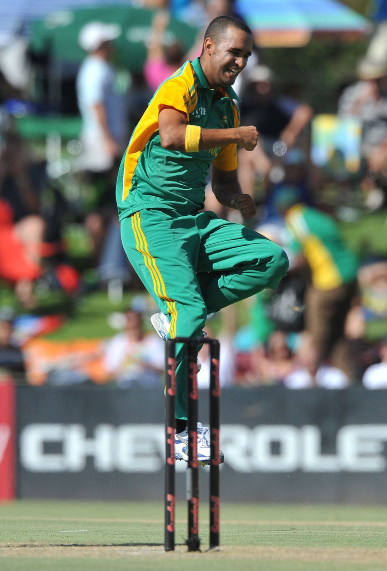 Robin Peterson jumps for joy after taking a wicket, South Africa v Sri Lanka, 3rd ODI, Bloemfontein, January 17, 2012