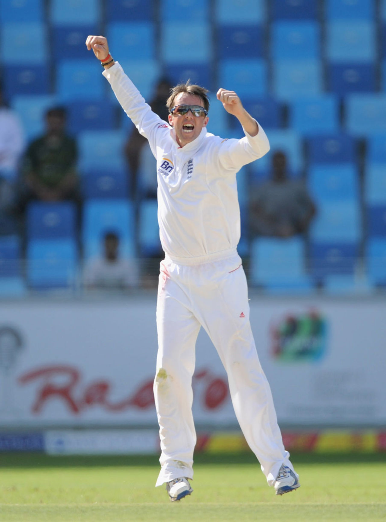 Graeme Swann picked up the wicket of Mohammad Hafeez, lbw for 88, Pakistan v England, 1st Test, Dubai, 2nd day, January 18, 2012