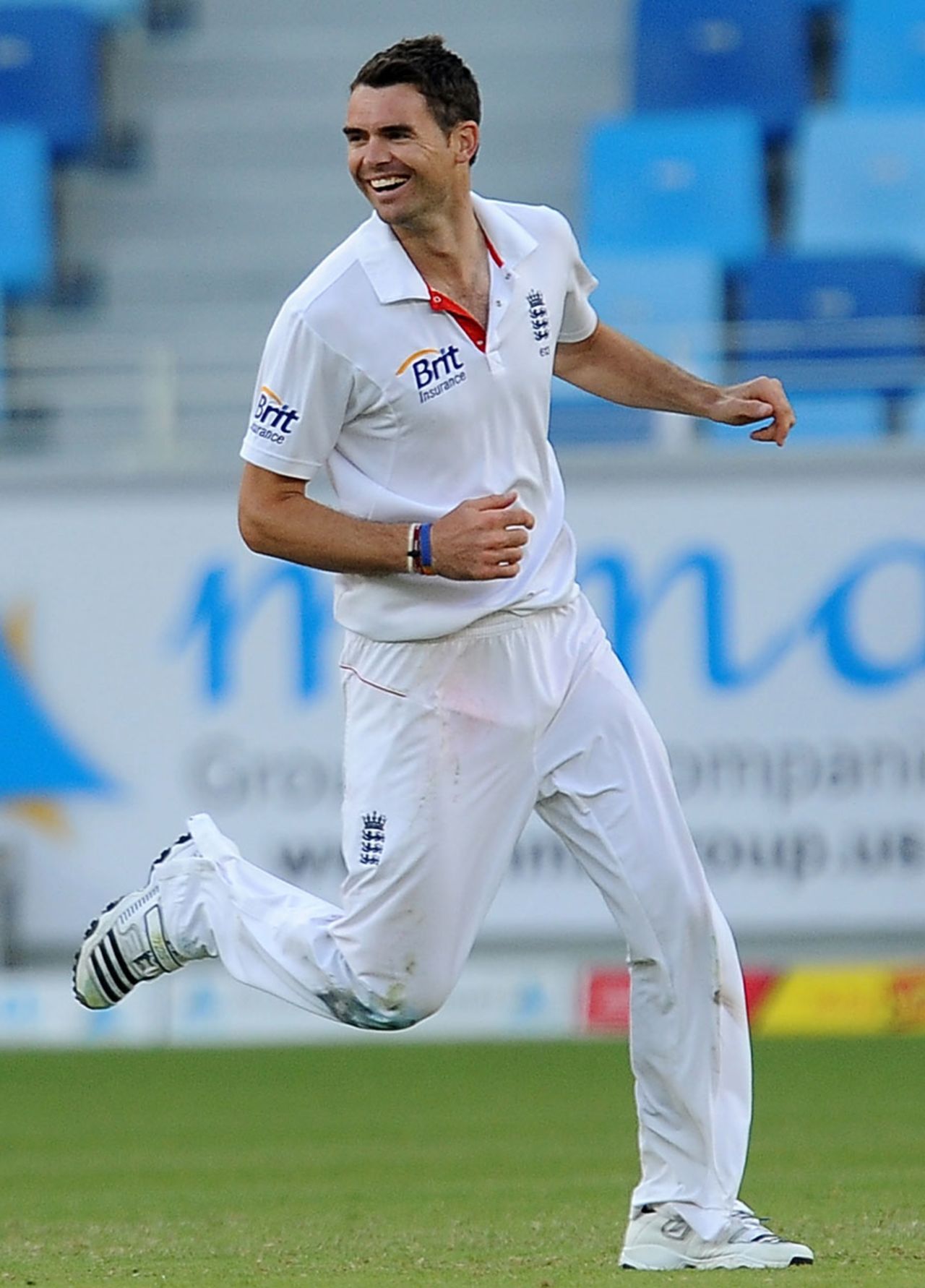 James Anderson went on a celebration run after clean-bowling Abdur Rehman late in the day, Pakistan v England, 1st Test, Dubai, 2nd day, January 18, 2012