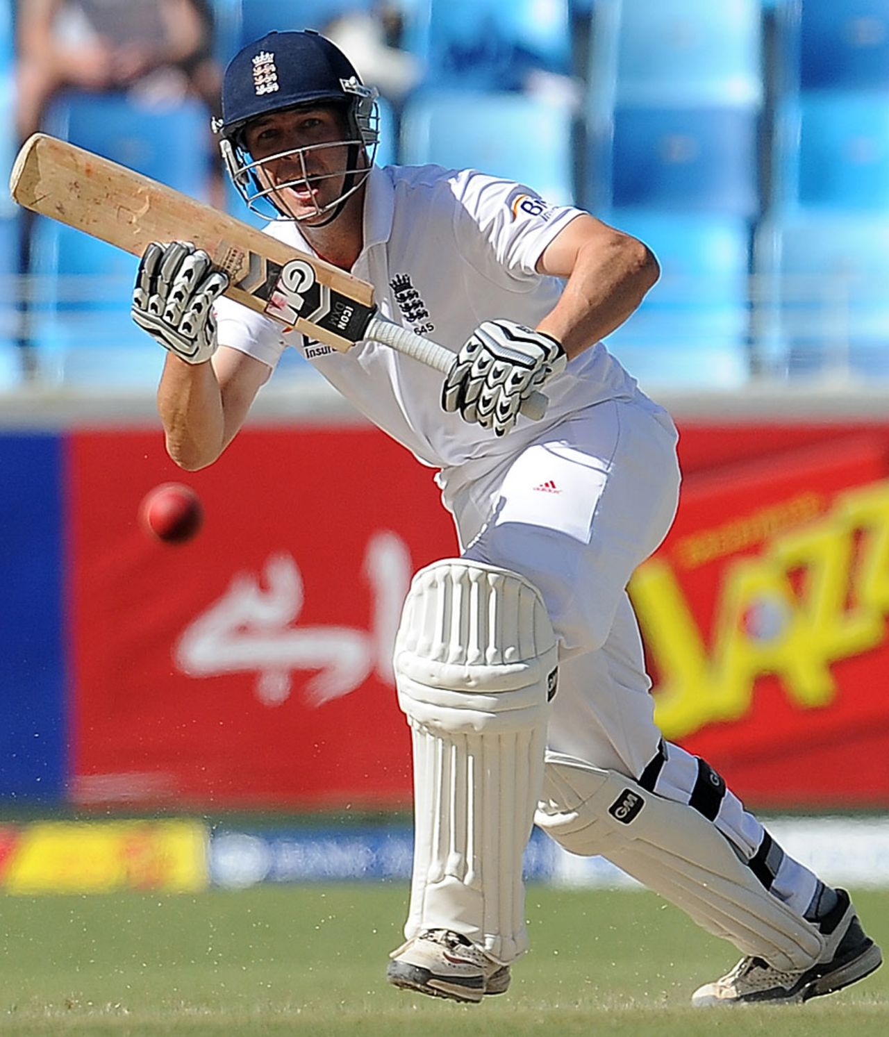 Jonathan Trott tucks it to the on side during his 49, Pakistan v England, 1st Test, Dubai, 3rd day, January 19, 2012