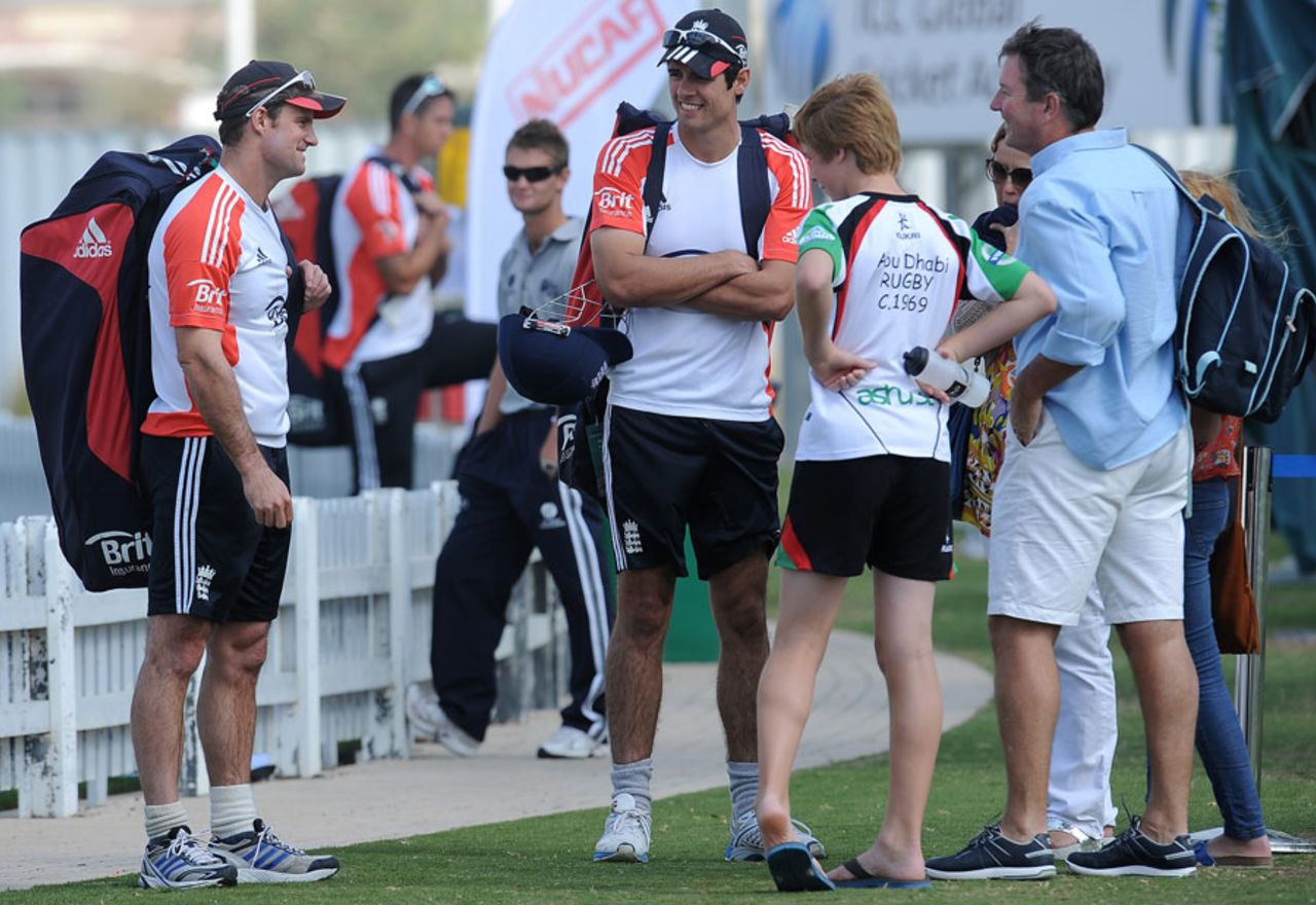 Andrew Strauss and Alastair Cook talk to supporters, Dubai, January, 21, 2012
