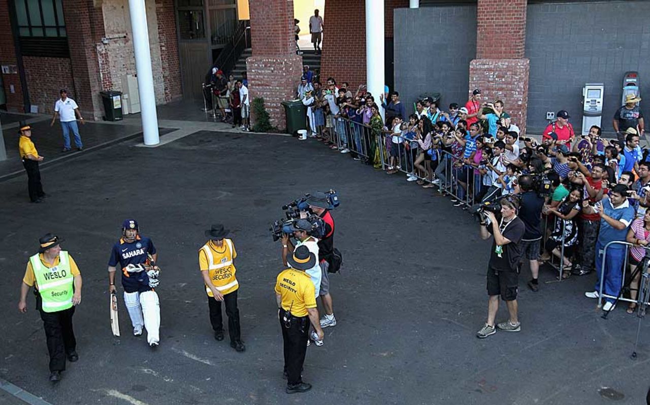 Fans get their cameras out as Sachin Tendulkar walks out for a bat at the nets, Adelaide Oval, January 22, 2012