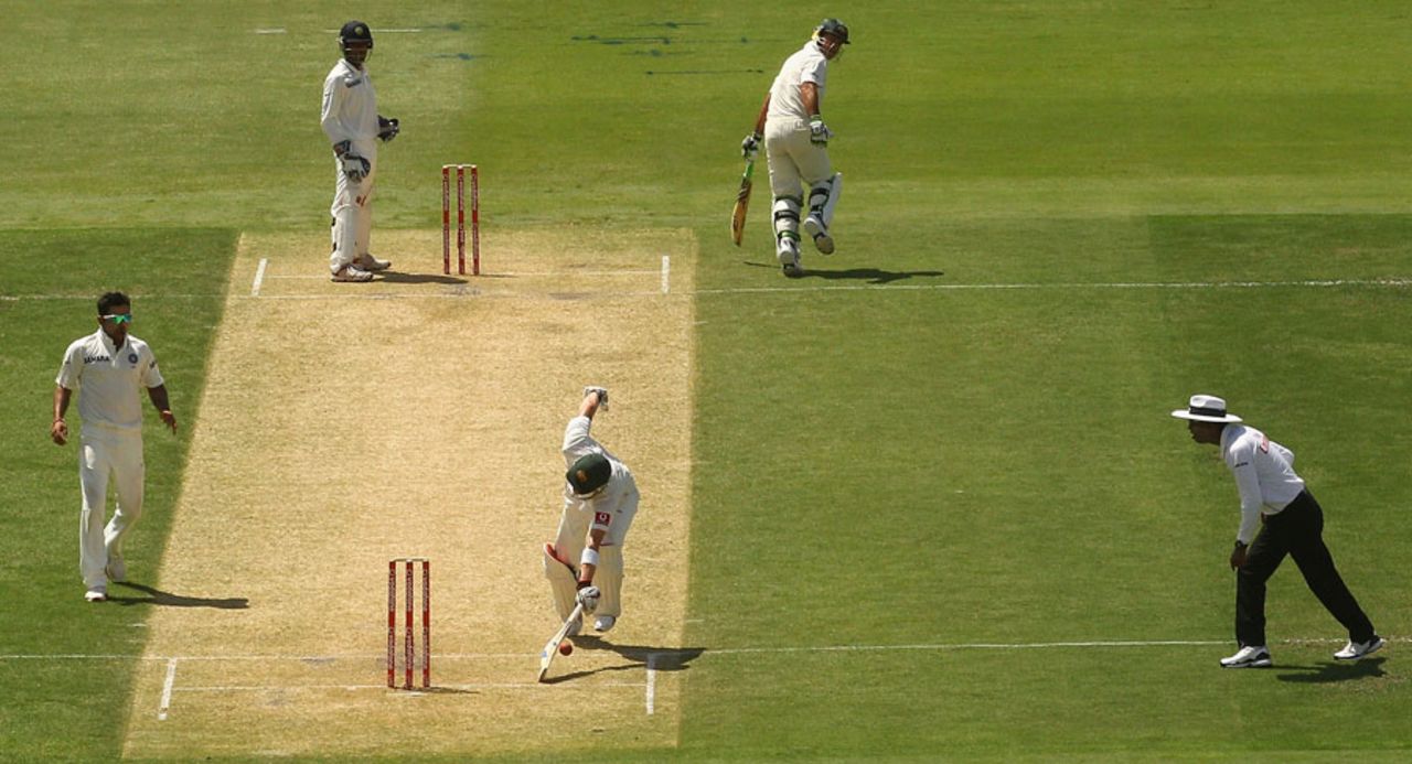 There was an appeal for obstructing the field against Michael Clarke, Australia v India, 4th Test, Adelaide, 1st day, January 24, 2012