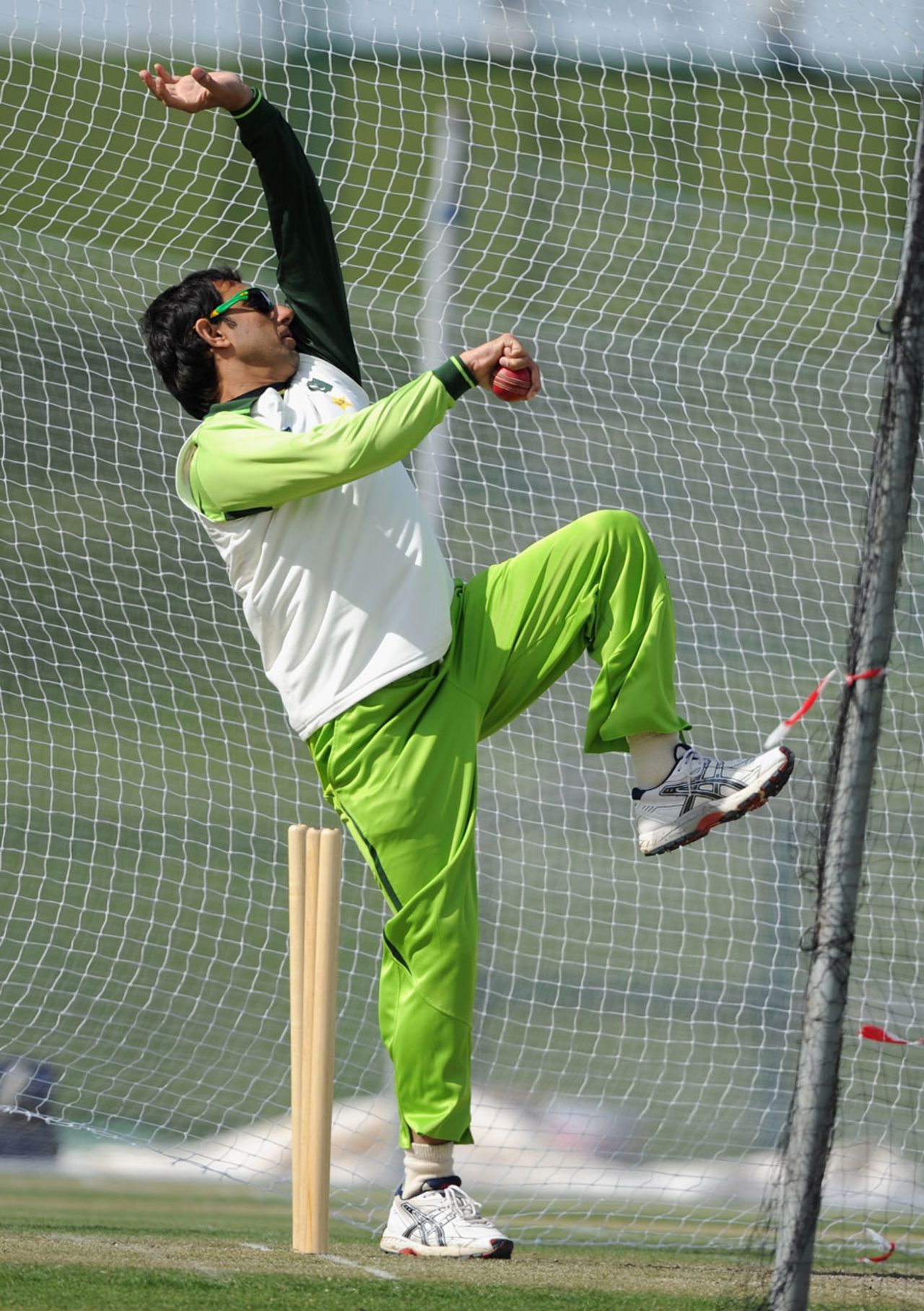 Saeed Ajmal bowls in the nets, Abu Dhabi, January, 24, 2012