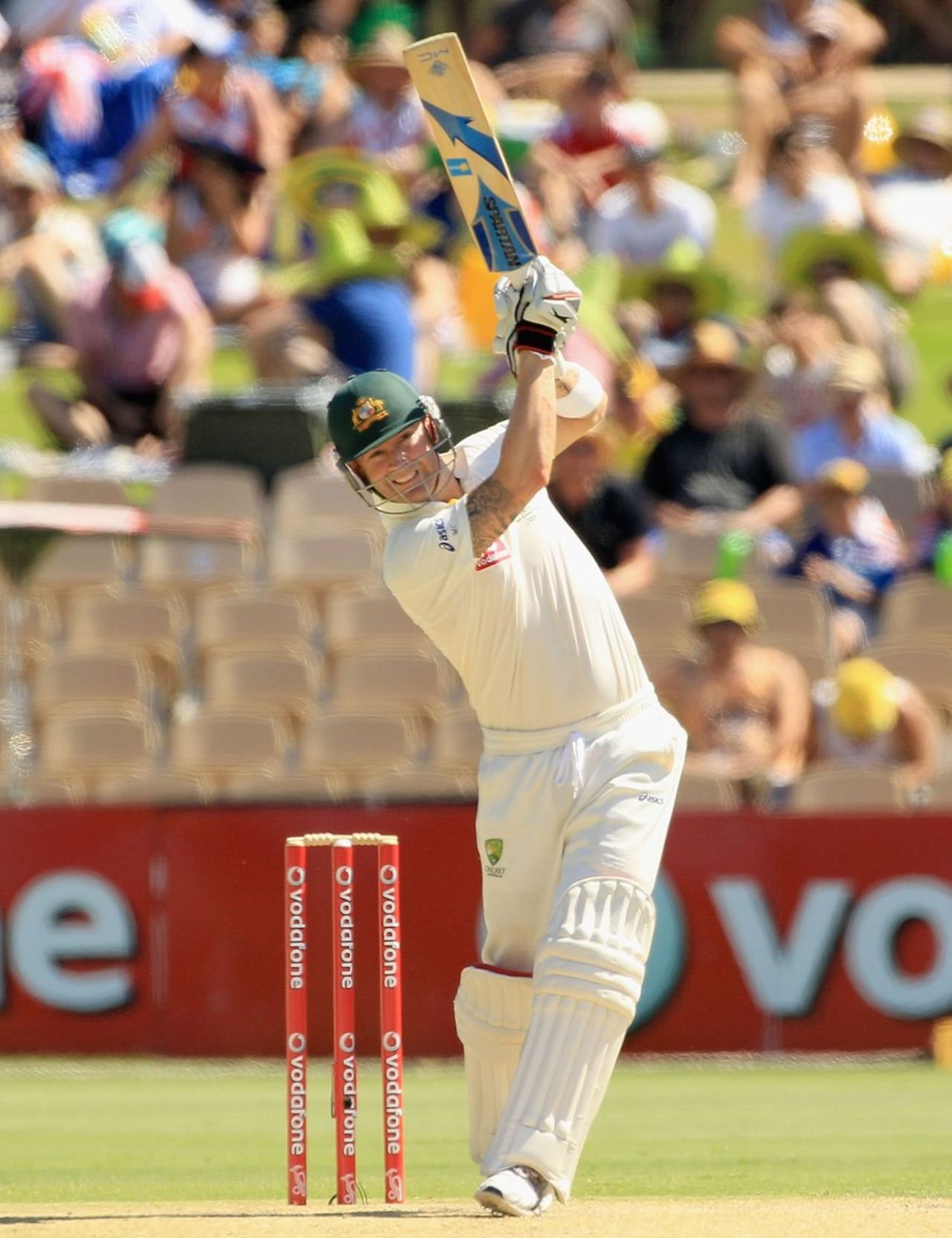Michael Clarke drives down the ground, Australia v India, 4th Test, Adelaide, 2nd day, January 25, 2012