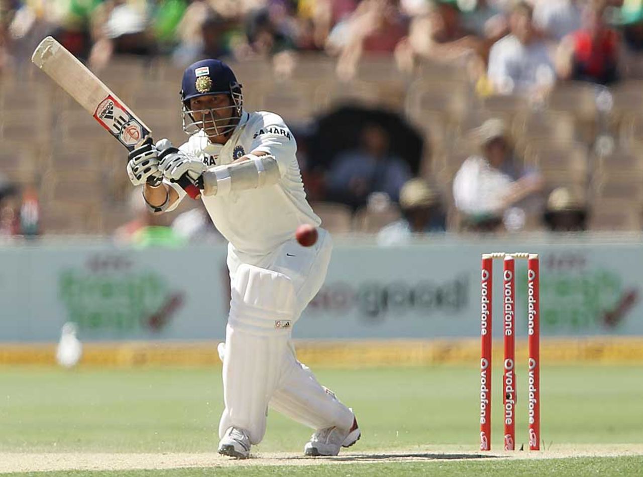 Sachin Tendulkar whips one through the leg side, Australia v India, 4th Test, Adelaide, 3rd day, January 26, 2012