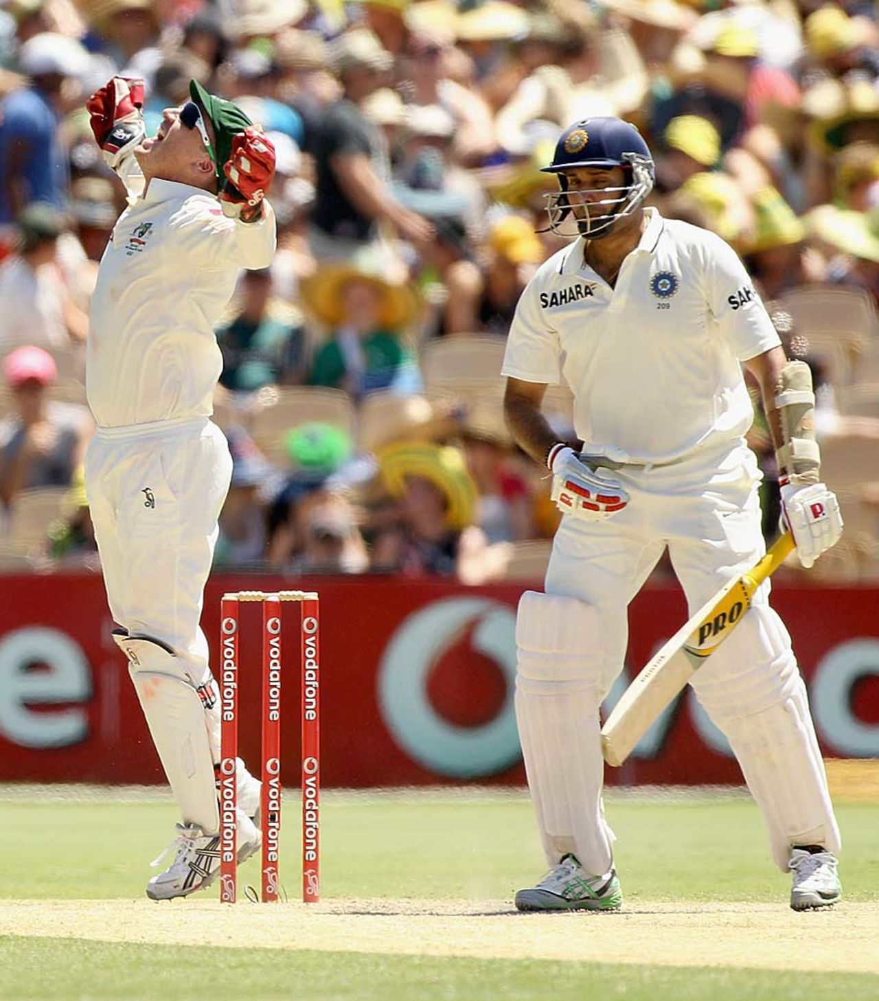 VVS Laxman was caught behind off the bowling of Nathan Lyon, Australia v India, 4th Test, Adelaide, 3rd day, January 26, 2012