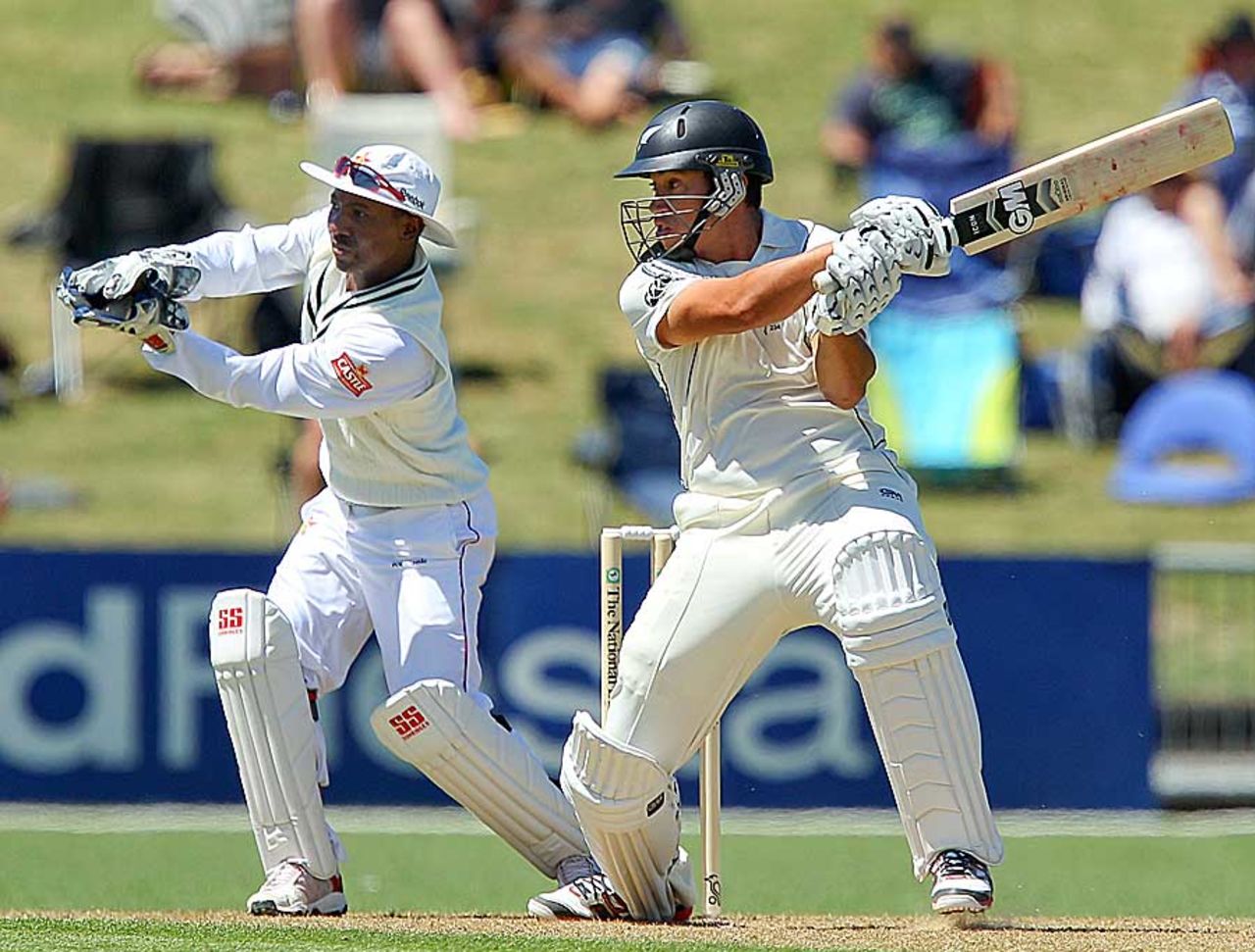 Ross Taylor slashes hard, New Zealand v Zimbabwe, Only Test, Napier, 1st day, January 26, 2012
