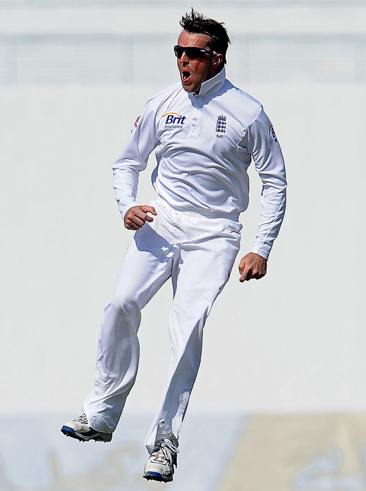Graeme Swann is thrilled after bowling Taufeeq Umar for the second time, Pakistan v England, 2nd Test, Abu Dhabi, 3rd Day, January 27, 2012