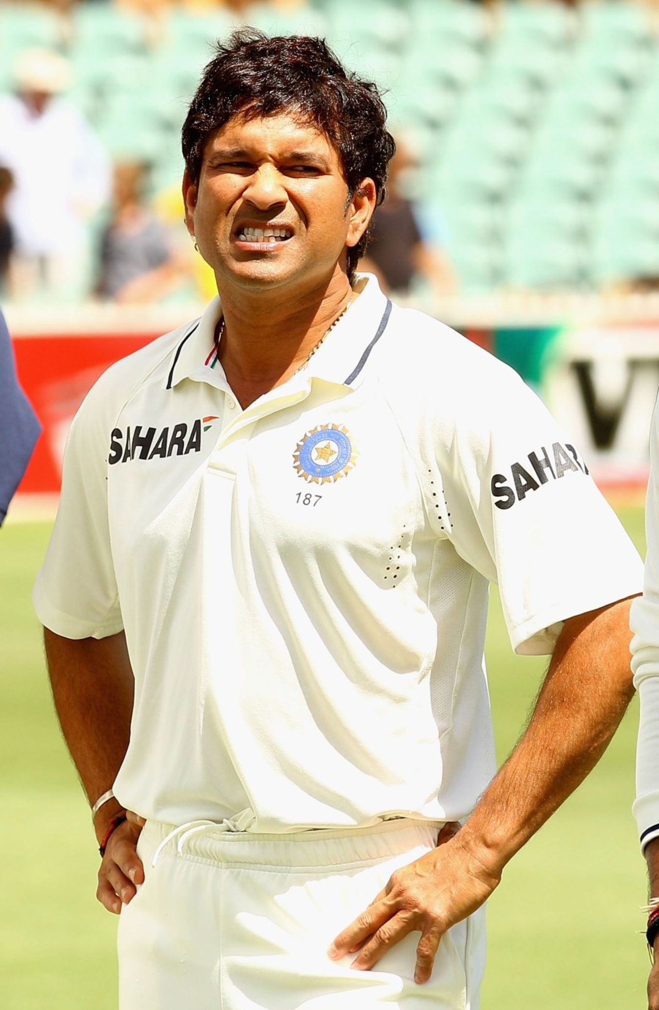 Sachin Tendulkar watches on at the post-match presentation, 4th Test, Adelaide, 5th day, January 28, 2012