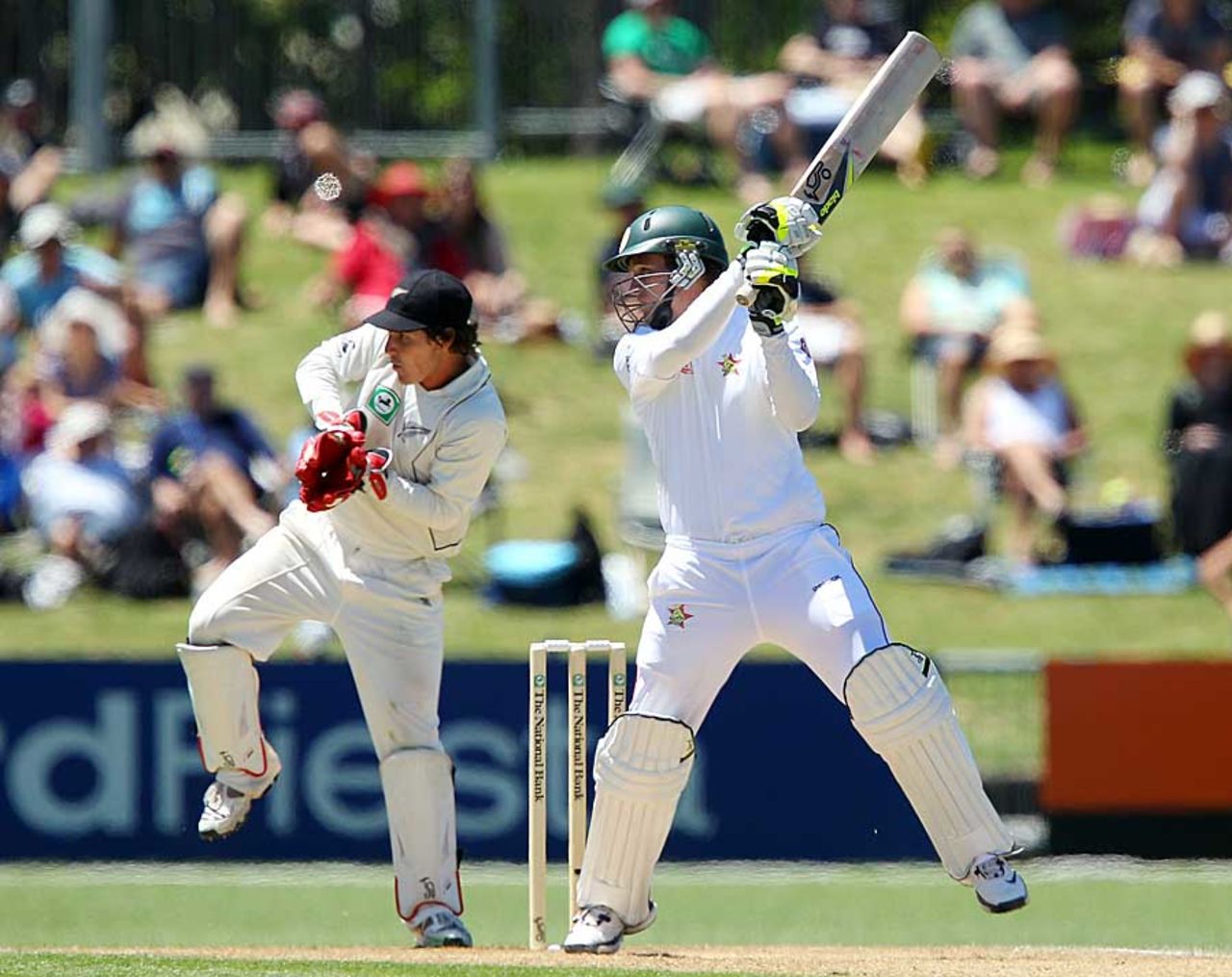 Malcom Waller slashes one, New Zealand v Zimbabwe, Only Test, Napier, 3rd day, January 28, 2012