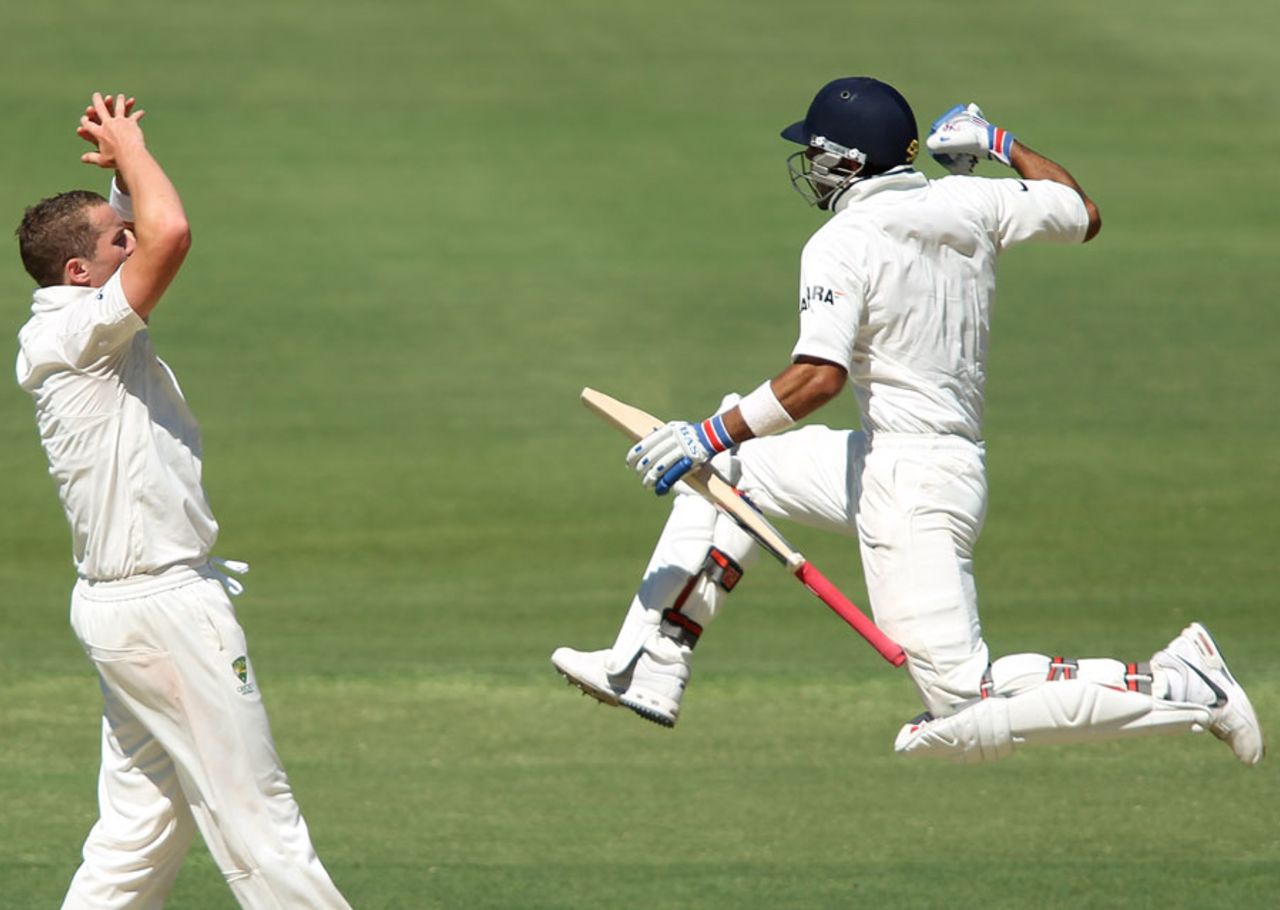 Virat Kohli celebrates his maiden Test hundred, Australia v India, 4th Test, Adelaide, 3rd day, January 26, 2012