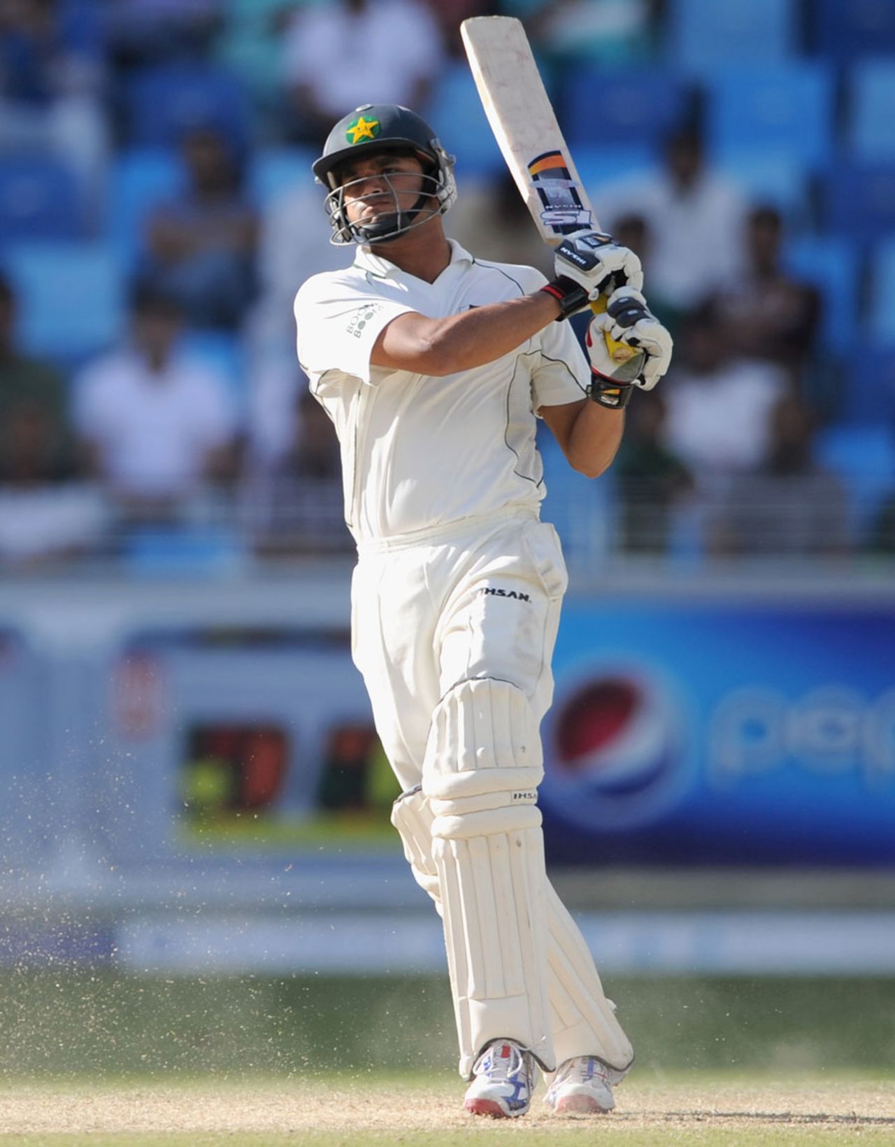 Azhar Ali plays an aggressive stroke to the leg side, Pakistan v England, 3rd Test, Dubai, 2nd day, February 4, 2012