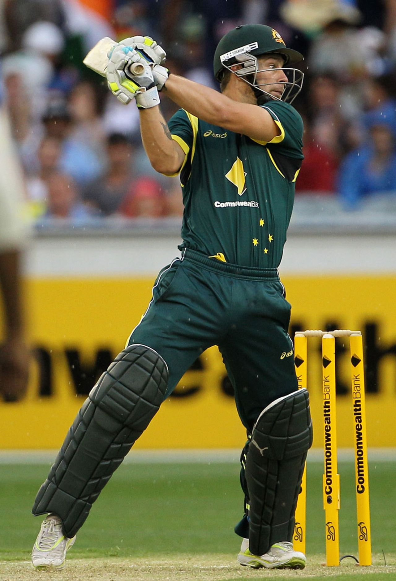 Matthew Wade muscles the ball through the off side, Australia v India, Commonwealth Bank Series, 1st ODI, Melbourne, February 5, 2012
