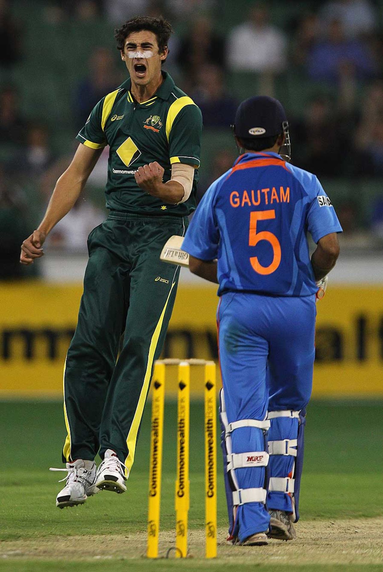 Mitchell Starc had Gautam Gambhir caught behind, Australia v India, CB Series, 1st ODI, Melbourne, February 5, 2012