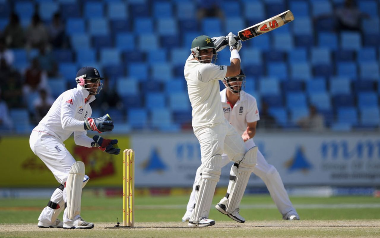 Misbah-ul-Haq shared 87 with Azhar Ali, Pakistan v England, 3rd Test, Dubai, 3rd day, February 5, 2012 