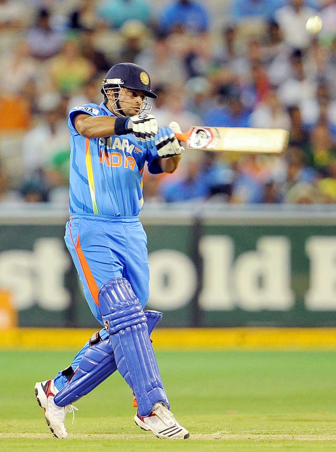 Suresh Raina was caught while attempting a pull, Australia v India, CB Series, 1st ODI, Melbourne, February 5, 2012