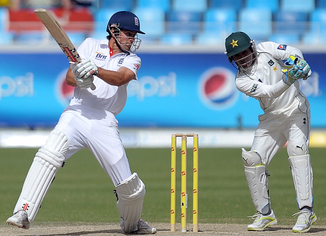 Alastair Cook punishes the spinner, Pakistan v England, 3rd Test, Dubai, 4th day, February 6, 2012 