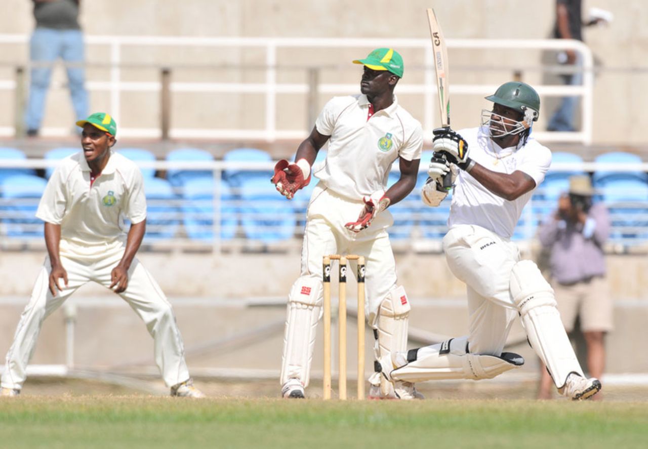 Chris Gayle made 165 to propel Jamaica in their second innings, Jamaica v Windward Islands, Day 2, Kingston, Regional Four Day competition, February 4, 2012