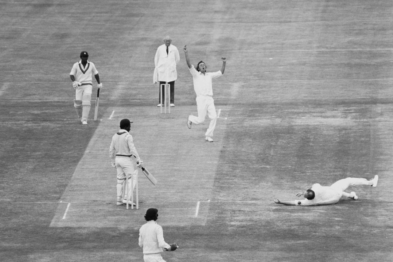 Brian Close dives at a chance offered by Roy Fredericks, England v West Indies, third Test, Old Trafford, Manchester, July 9, 1976
