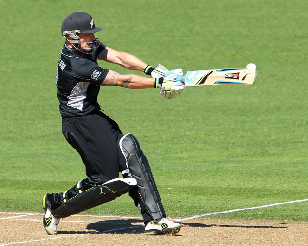 Brendon McCullum plays a powerful pull shot, New Zealand v Zimbabwe, 3rd ODI, Napier, February 9, 2012
