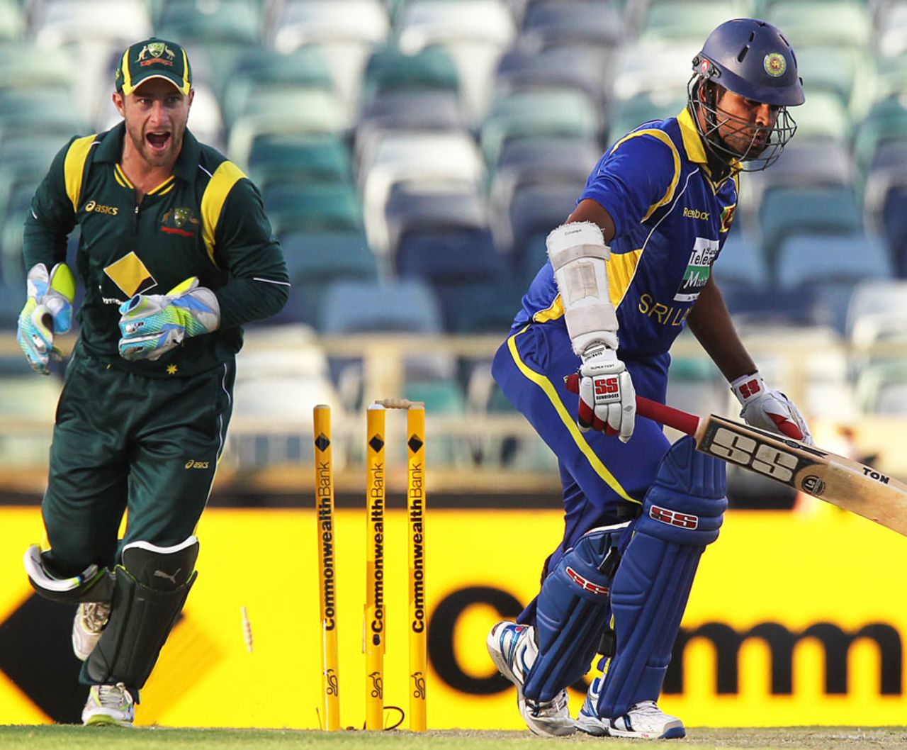 Lahiru Thirimanne was bowled on 3, Australia v Sri Lanka, Commonwealth Bank Series, Perth, February 10, 2012