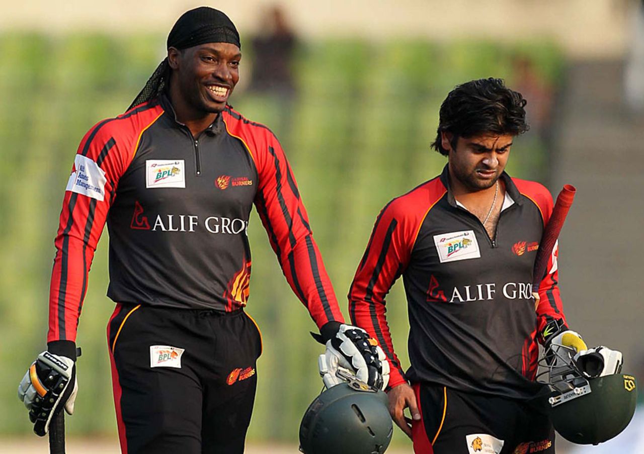 Chris Gayle and Ahmed Shehzad finished the game with an unbeaten stand of 167, Barisal Burners v Sylhet Royals, Bangladesh Premier League, Mirpur, February 10, 2012 
