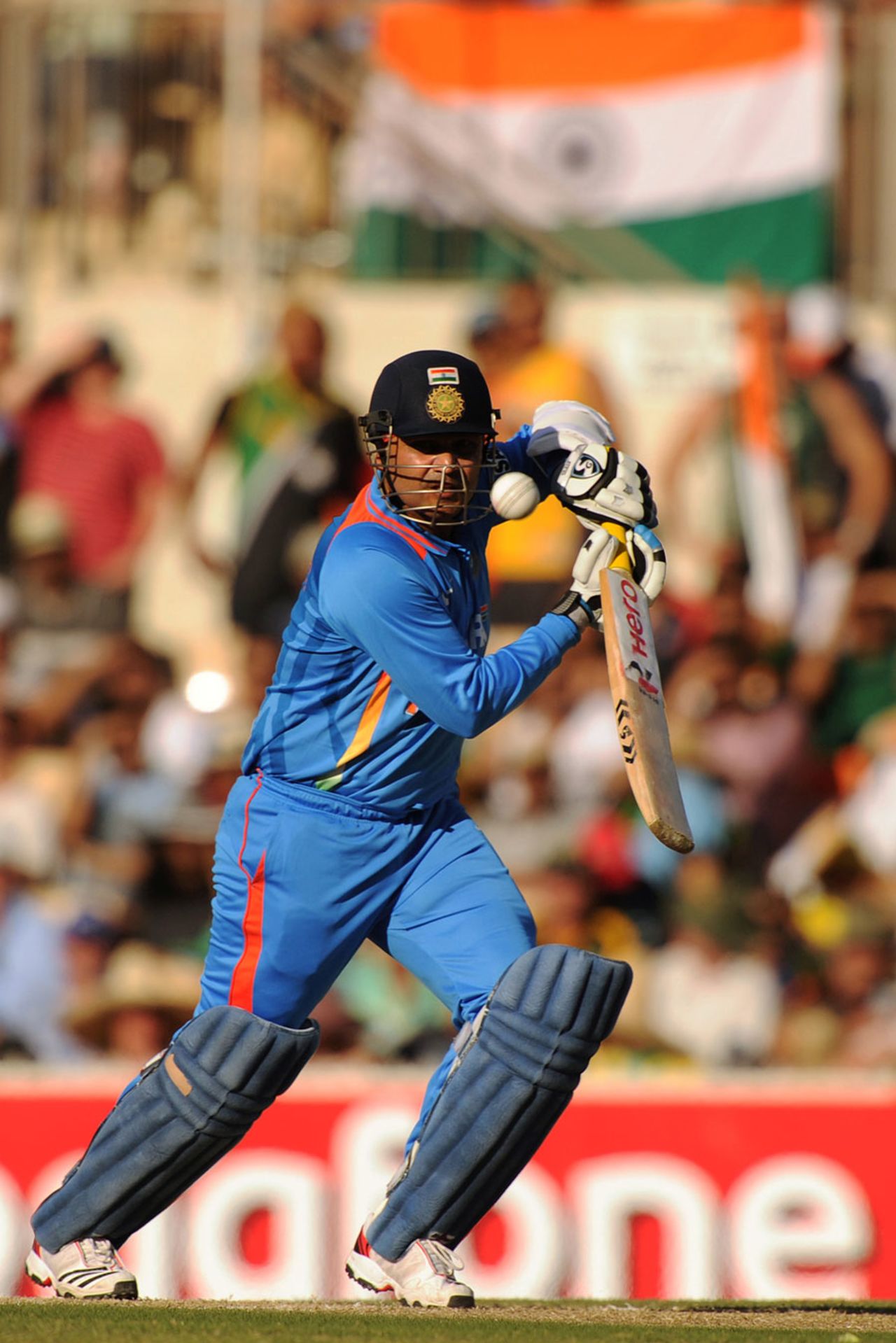 Virender Sehwag picks a gap on the offside, Australia v India, Commonwealth Bank Series, Adelaide, February 12, 2012