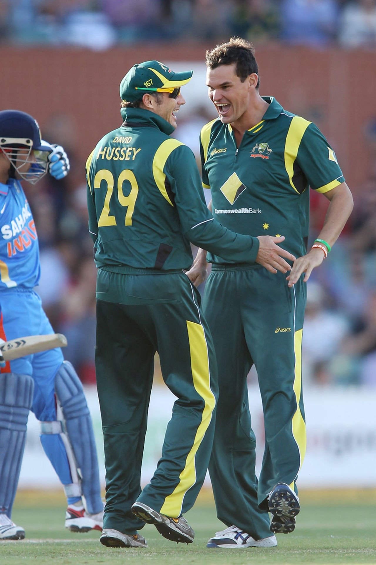 Clint McKay struck twice with the first ball of a spell, Australia v India, Commonwealth Bank Series, Adelaide, February 12, 2012
