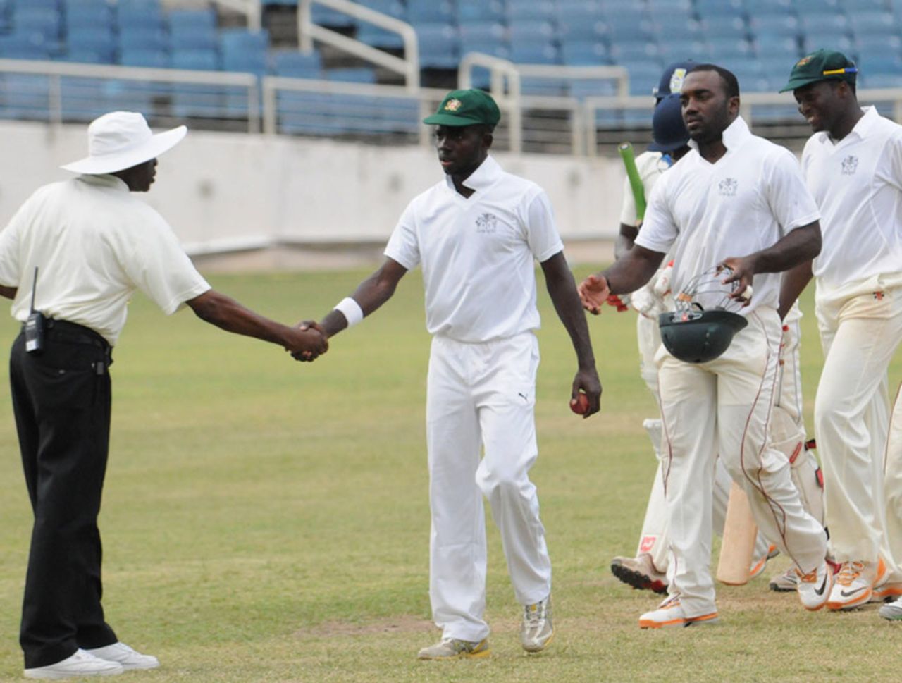 Nikita Miller is congratulated for his matchwinning effort, Jamaica v Barbados, Regional Four Day Competition, Sabina Park, Kingston, Jamaica, February 12, 2012