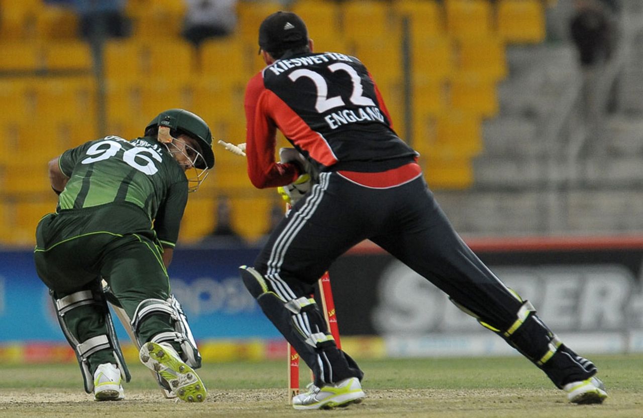 Umar Akmal was stumped by Craig Kieswetter for 22, Pakistan v England, 1st ODI, Abu Dhabi, February, 13, 2012